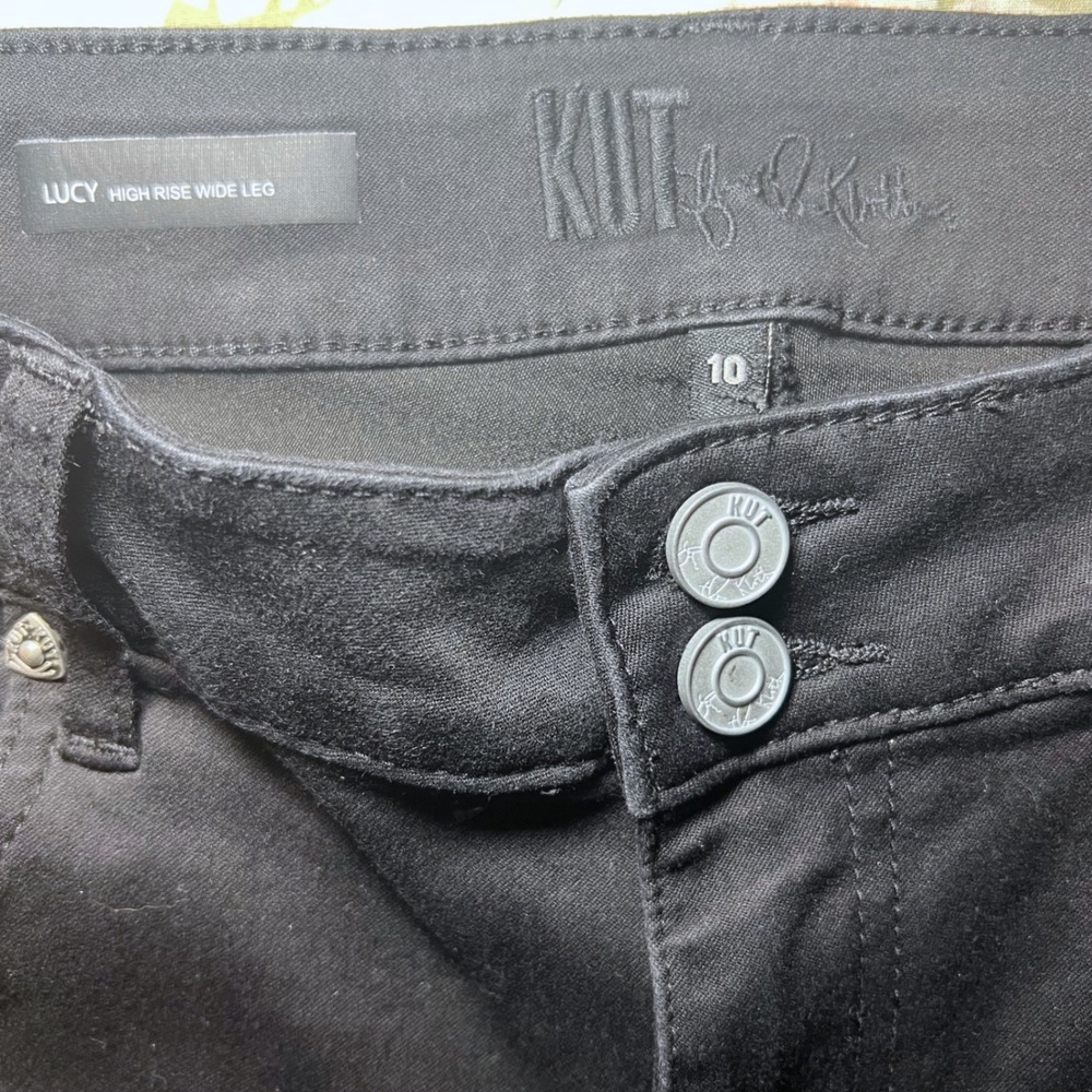 KUT from the Kloth Lucy High Rise Wide Leg Jeans Black Size 10 Stretch Denim - Picture 7 of 11